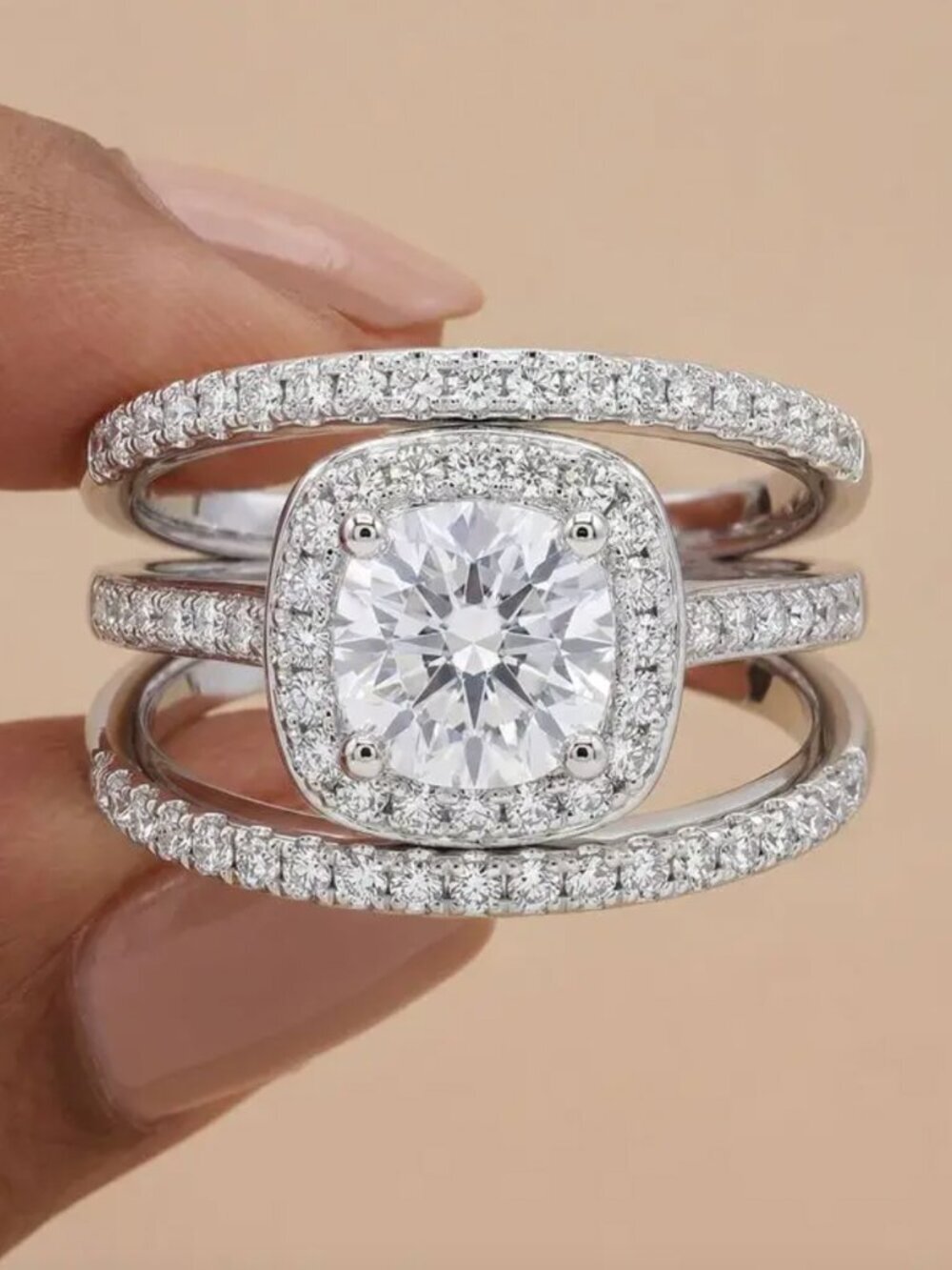 NEW 18k White Gold Diamond Ring Set of 3 Ring Bands Stackable Diamond Rings